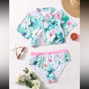 Light blue floral two piece swimsuit